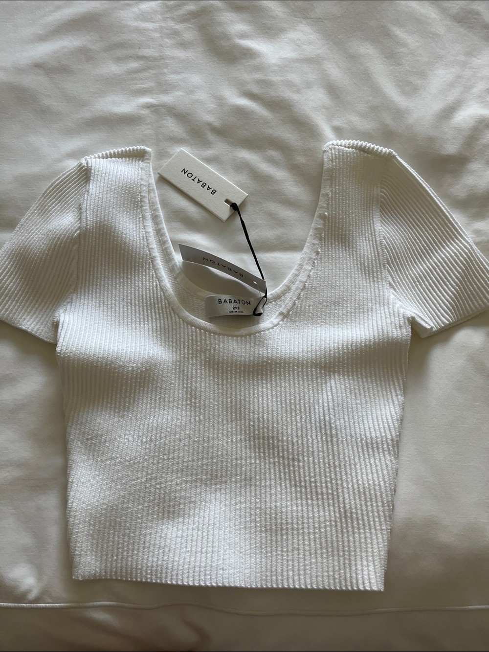 Babaton White Ribbed Scoop Crop Tee